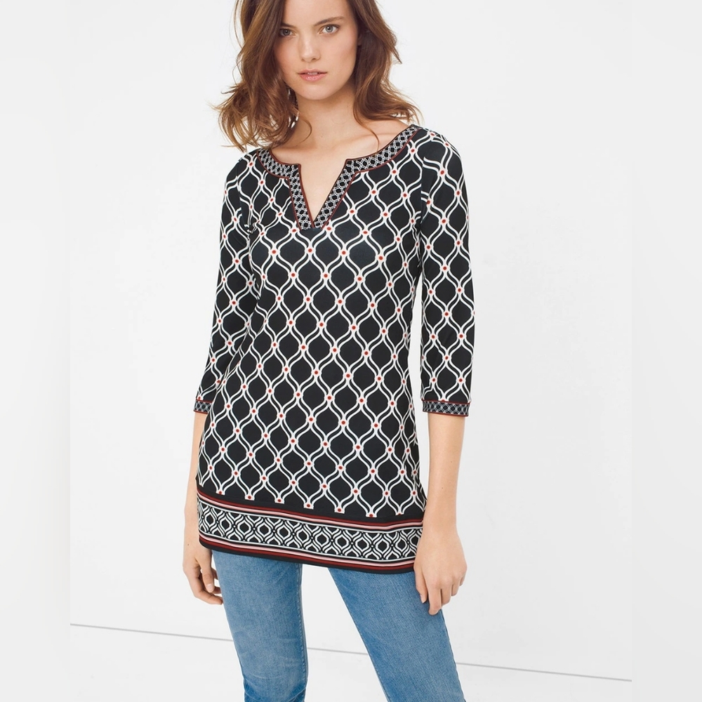 White House Black Market Embroidered Print Tunic - Size Medium